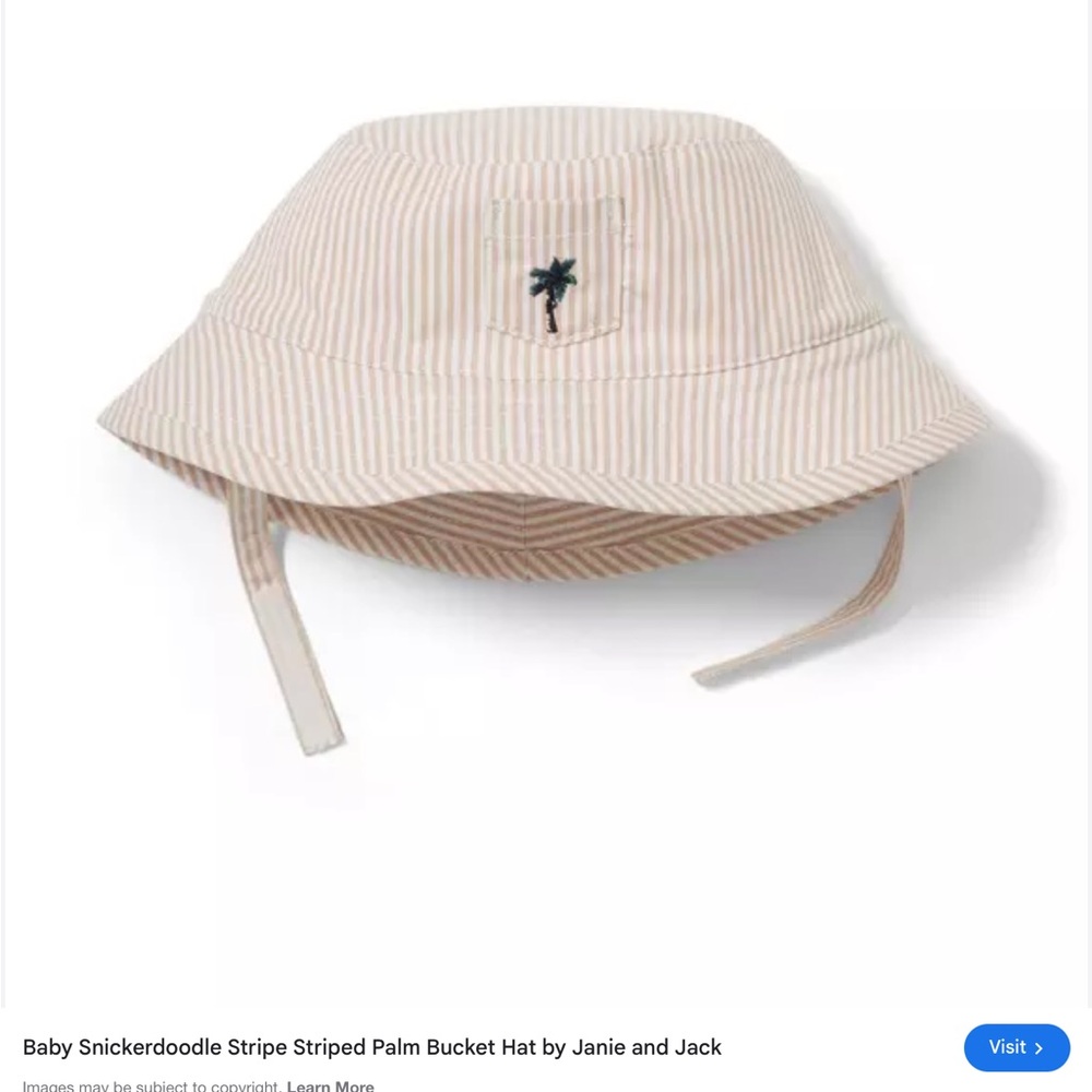 Janie and Jack Beige Striped Bucket Hat with Palm Detail